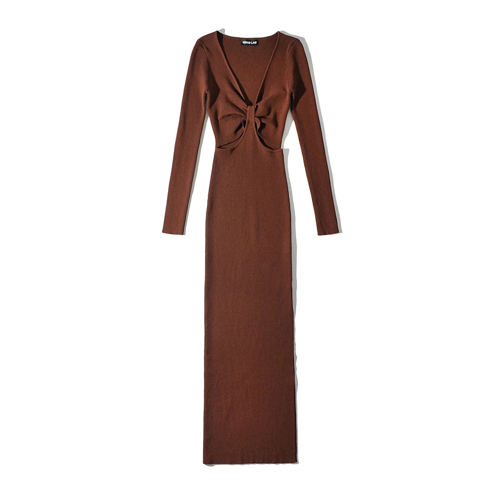 Women Deep V-neck Knot Evening Dress