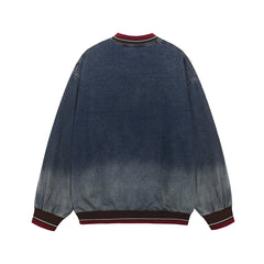 Men Washed Denim V-neck Sweatshirts