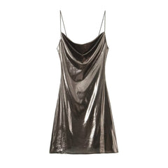 Woman Metal Shimmer Midi Slip Dresses