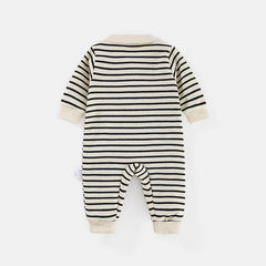 Newborn Boy Baby Striped Bear Lapel Baby Onesie