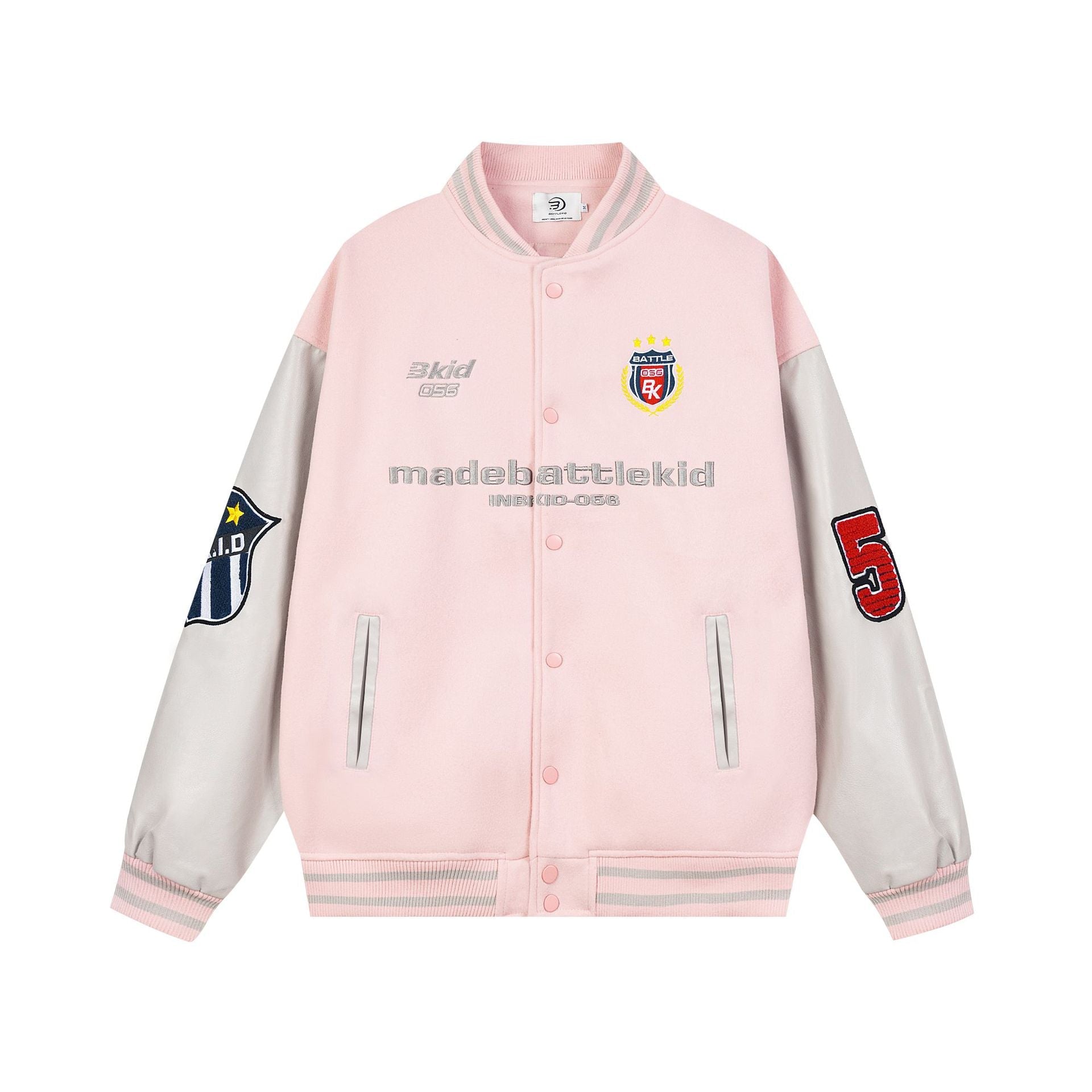 Women Leather Patchwork Contrasting Baseball Jacket