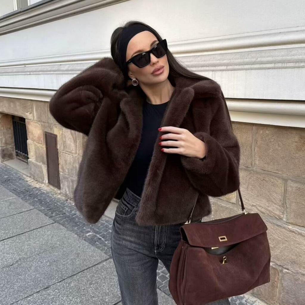 Women Winter Lapel Long Sleeved Woolen Coat