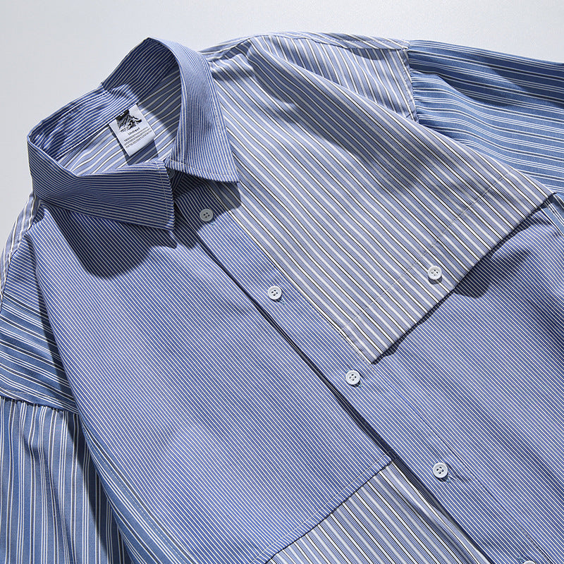 Men Casual Plaid Patchwork Collar Shirt