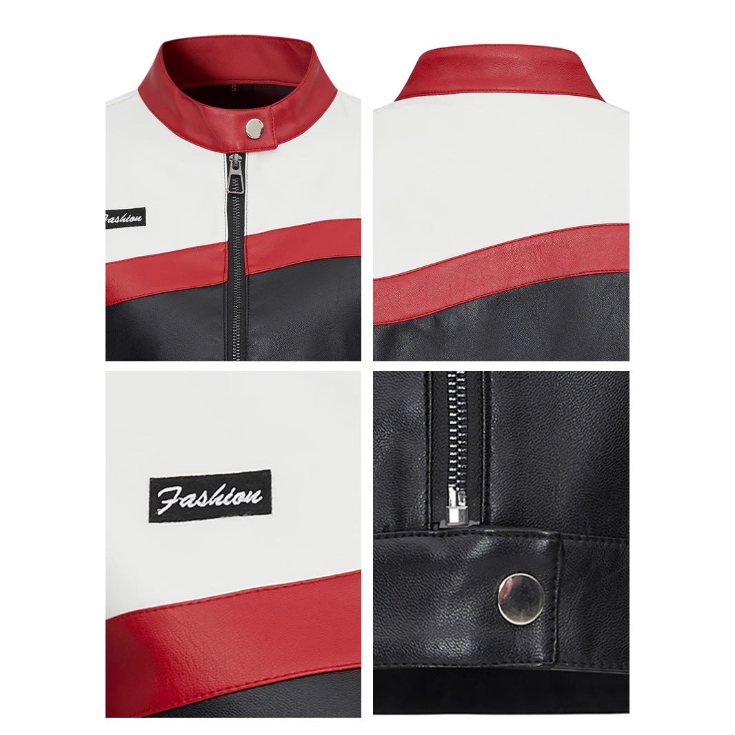 Women Biker Leather PU Splicing Short Jacket
