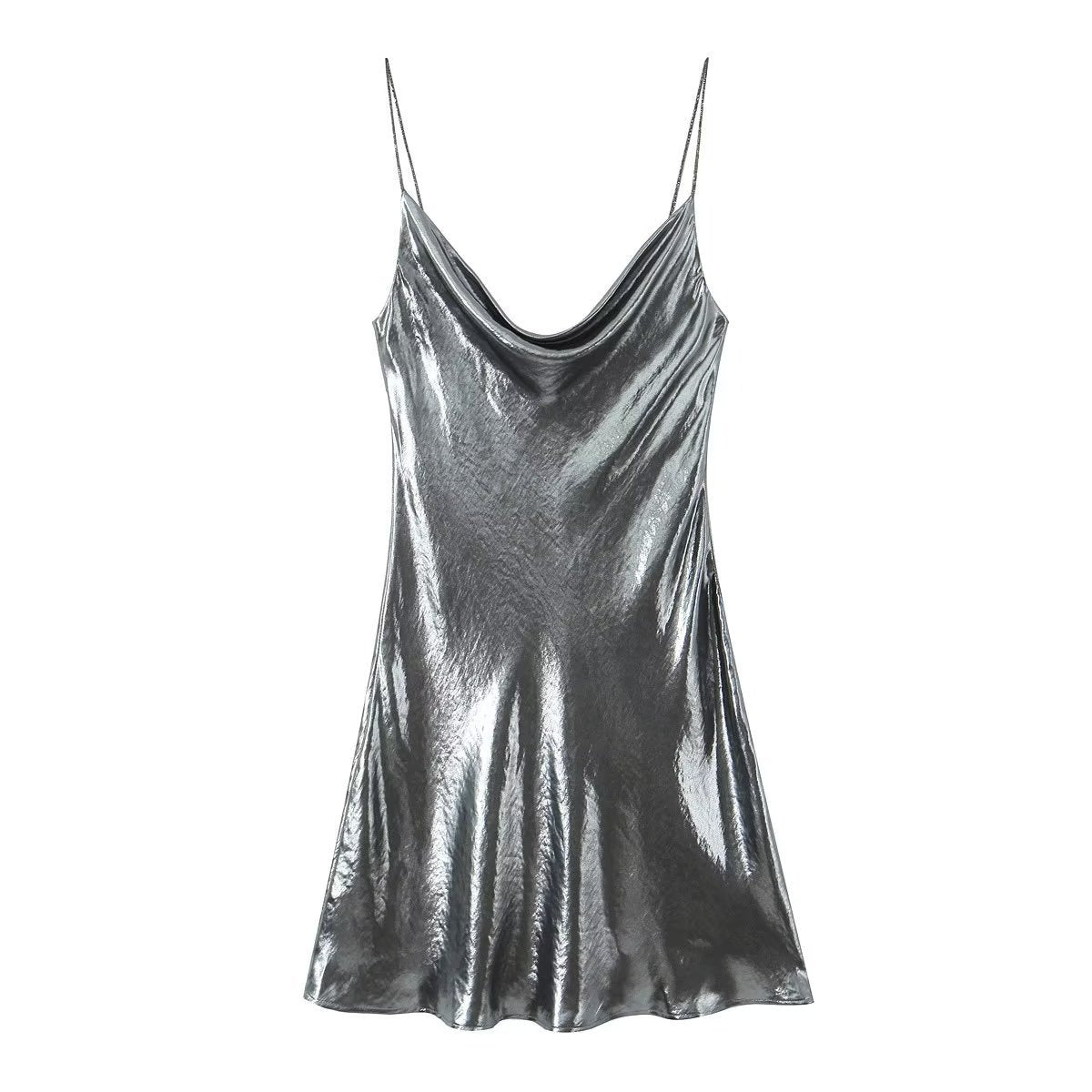 Woman Metal Shimmer Midi Slip Dresses