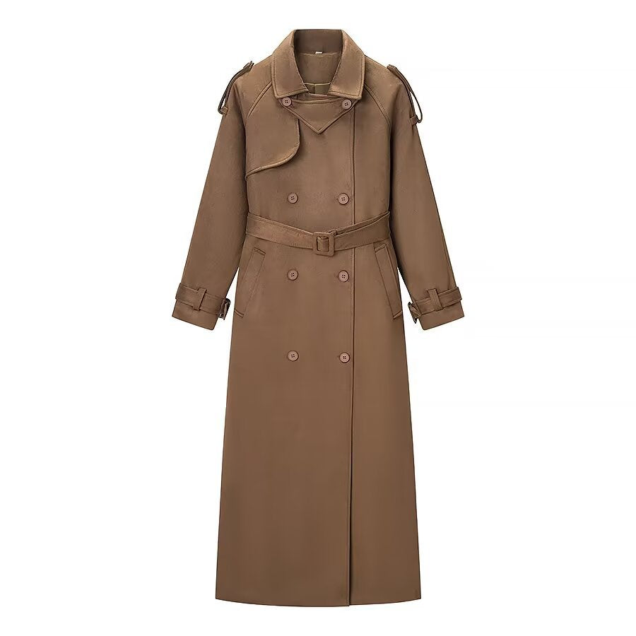 Women British Style Deer Fur Trench Coat Jacket