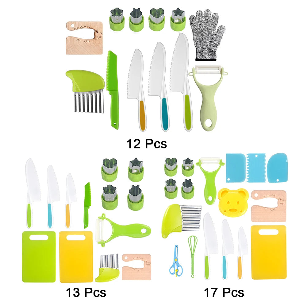 Kids Knives Fruit Vegetable Kitchen Tools Cutting + Board