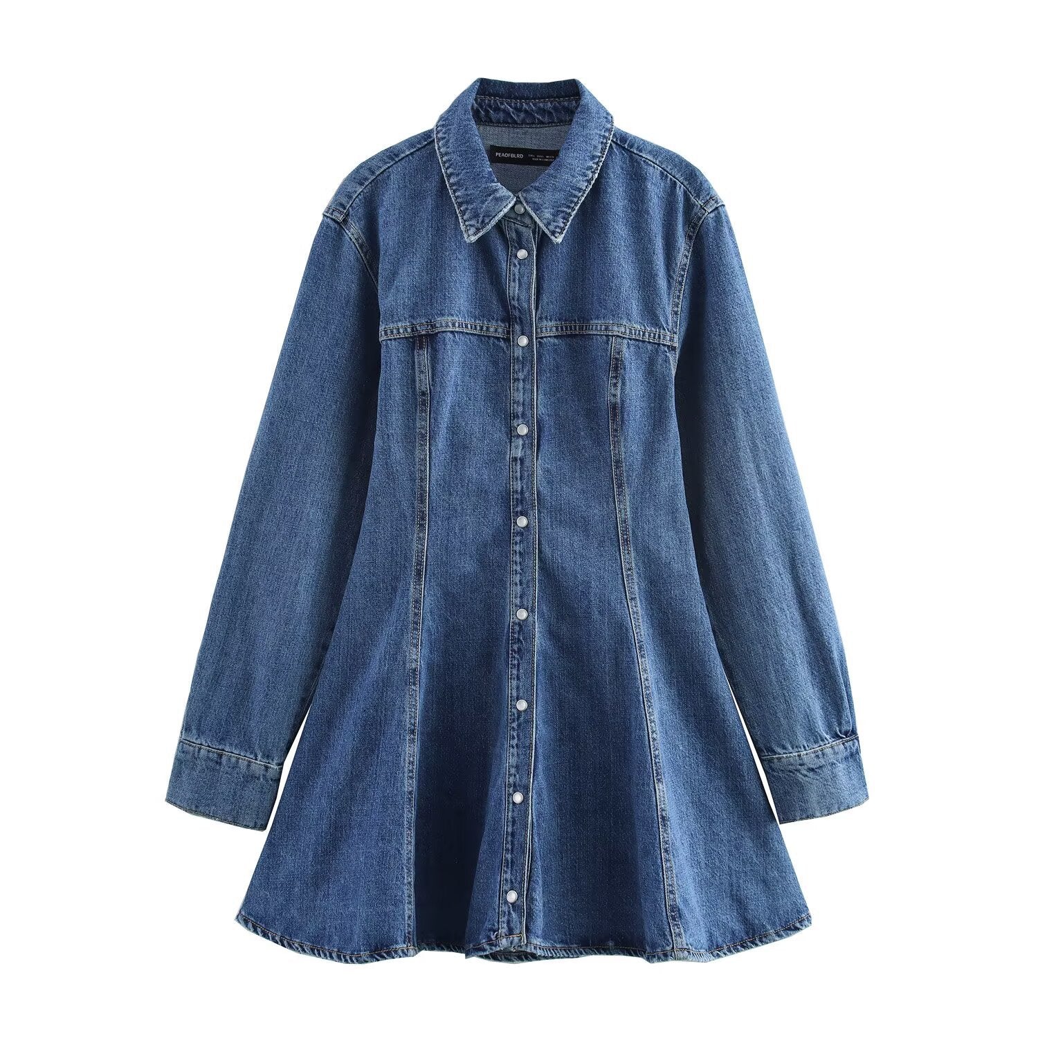Women Casual Single Breasted Lapel Denim Dress