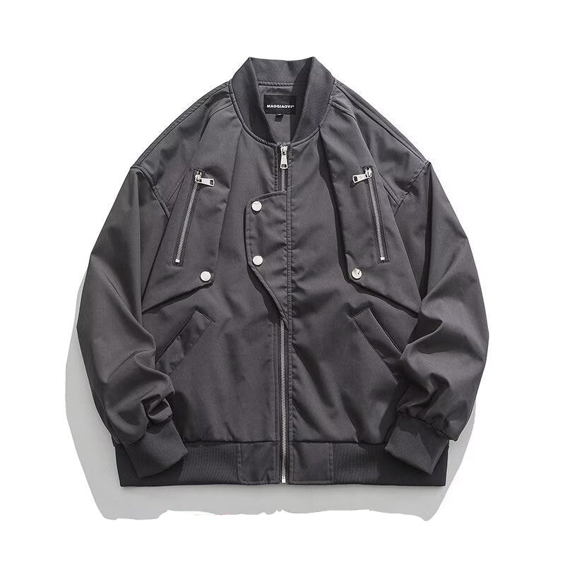 Men High Street Multi Zipper Niche Loose Bomber Jacket
