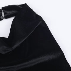Women Velvet Lace Halter Evening Dress