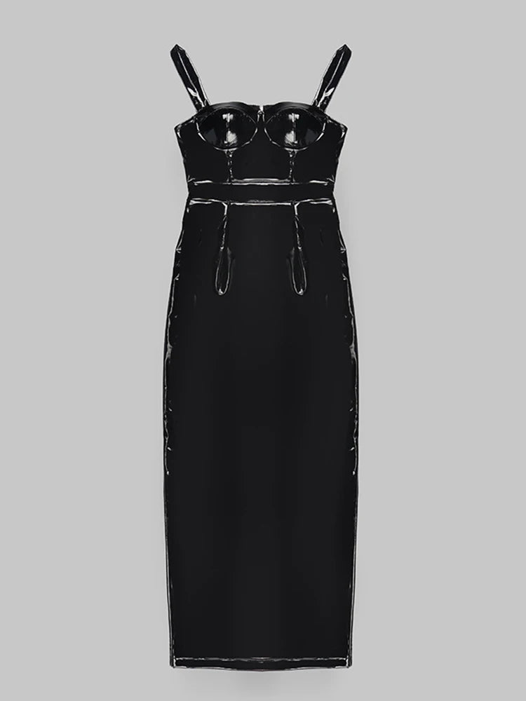 Women Sexy PU Leather Sleeveless Dress
