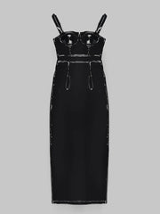 Women Sexy PU Leather Sleeveless Dress