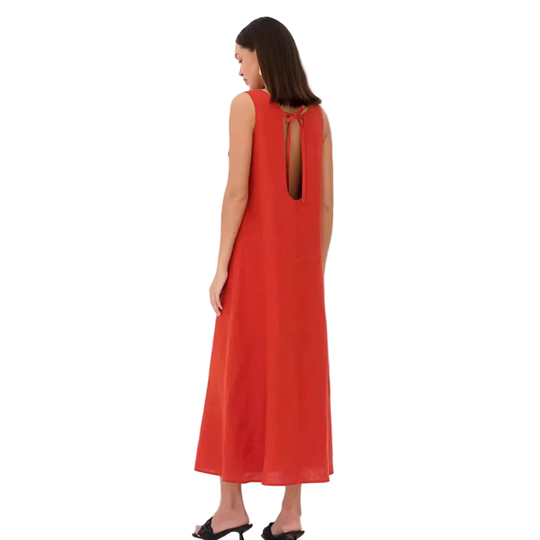 Women French Loose Cotton Linen A-Line Dress