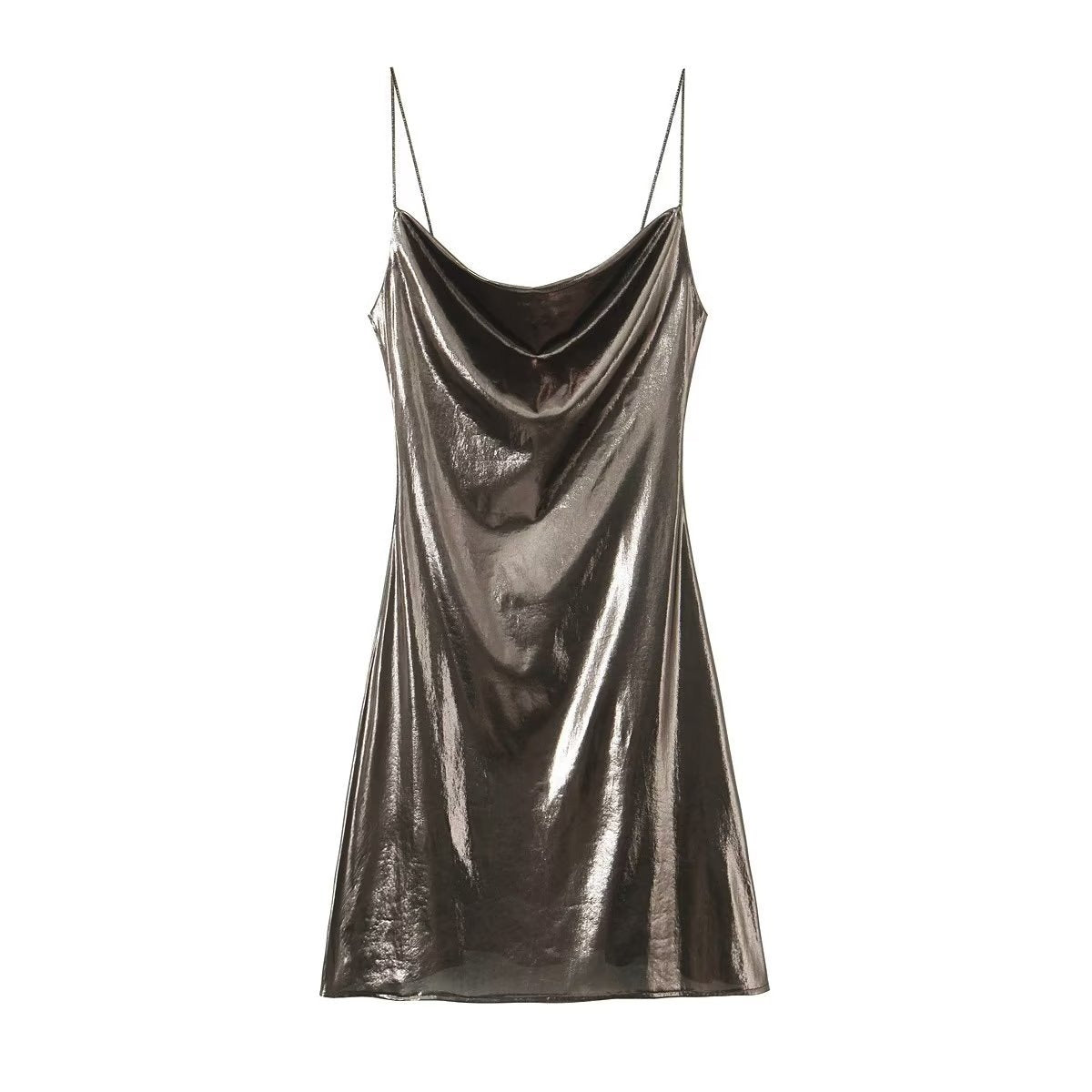 Woman Metal Shimmer Midi Slip Dresses