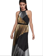 Women Halter Pleated Long Dress