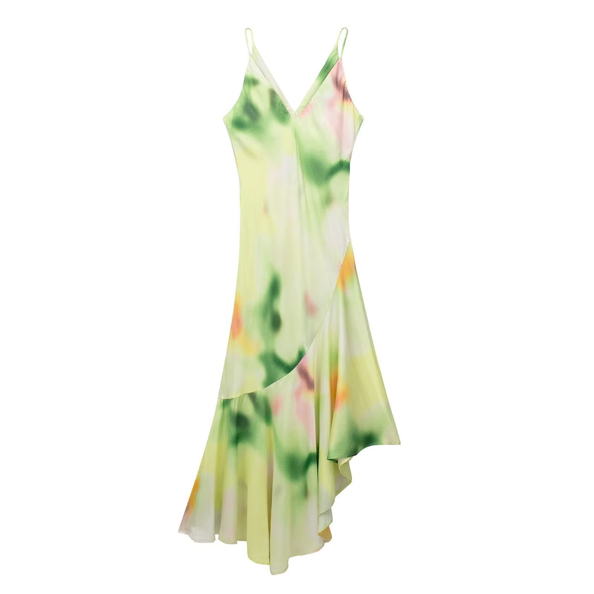 Women V Neck Sexy Tie Dyed Print Pleated Dress