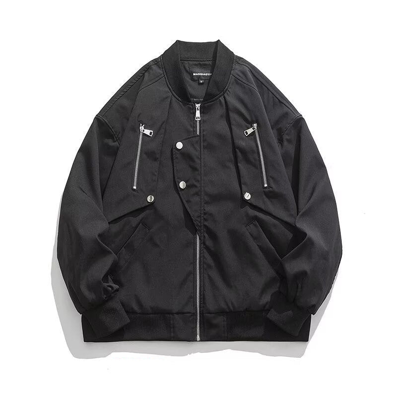 Men High Street Multi Zipper Niche Loose Bomber Jacket