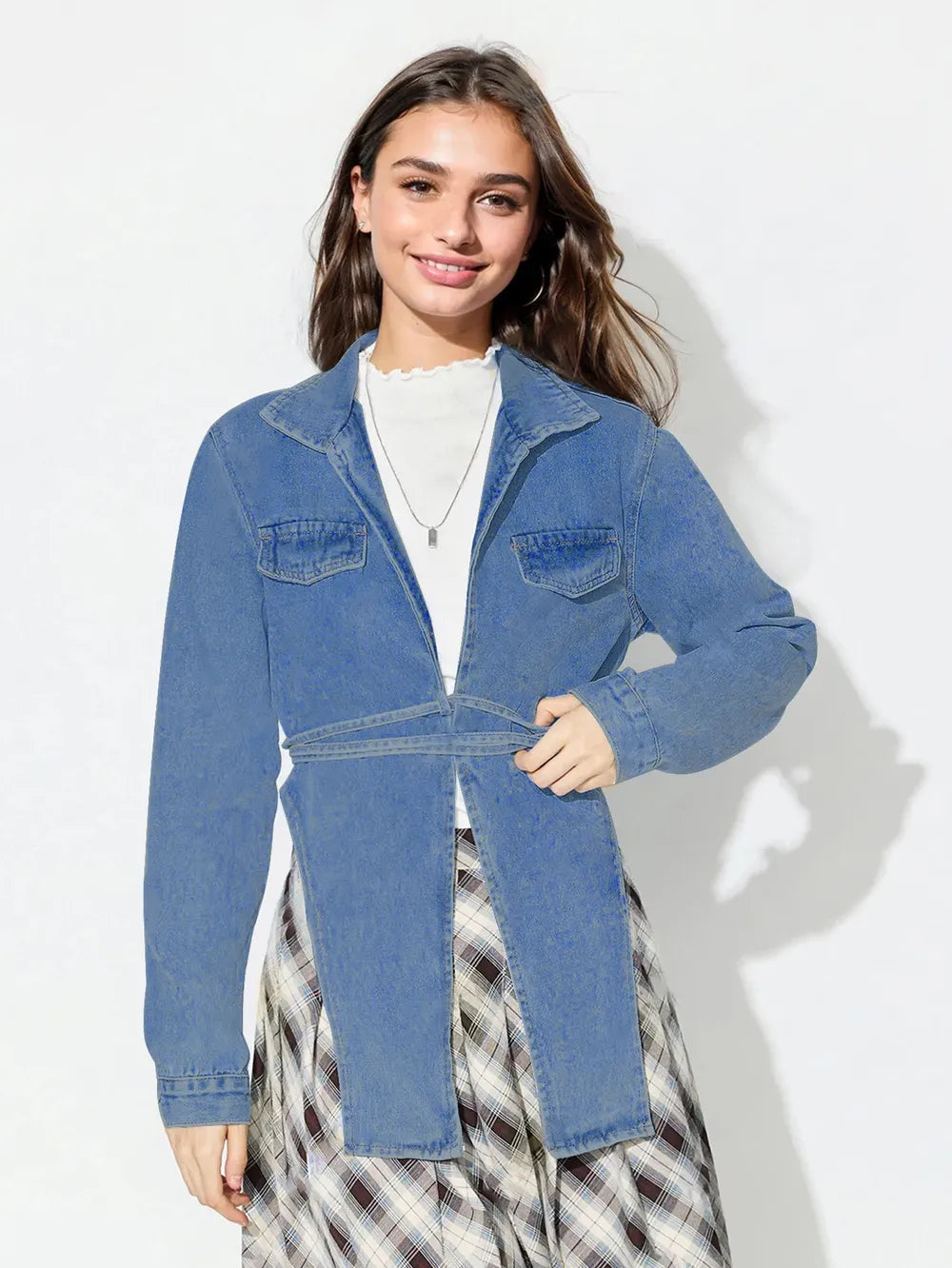 Women Asymmetric Long Denim Top