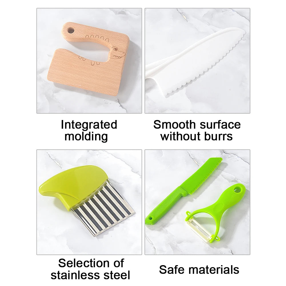 Kids Knives Fruit Vegetable Kitchen Tools Cutting + Board