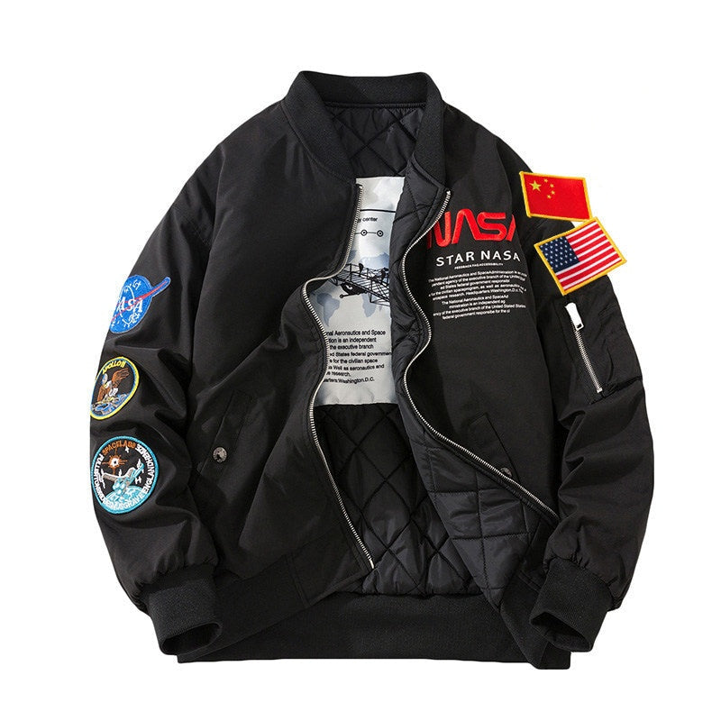 Men Padded Loose Embroidered Baseball NASA Jacket