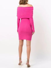 Women Off Shoulder Knit Bodycon Mini Dresses