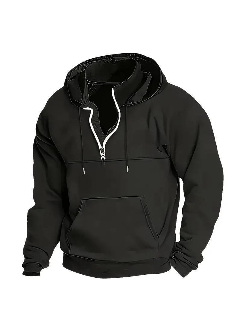 Simple Half-Zip Hoodie Casual Sport Solid Color Hooded Sweatshirt