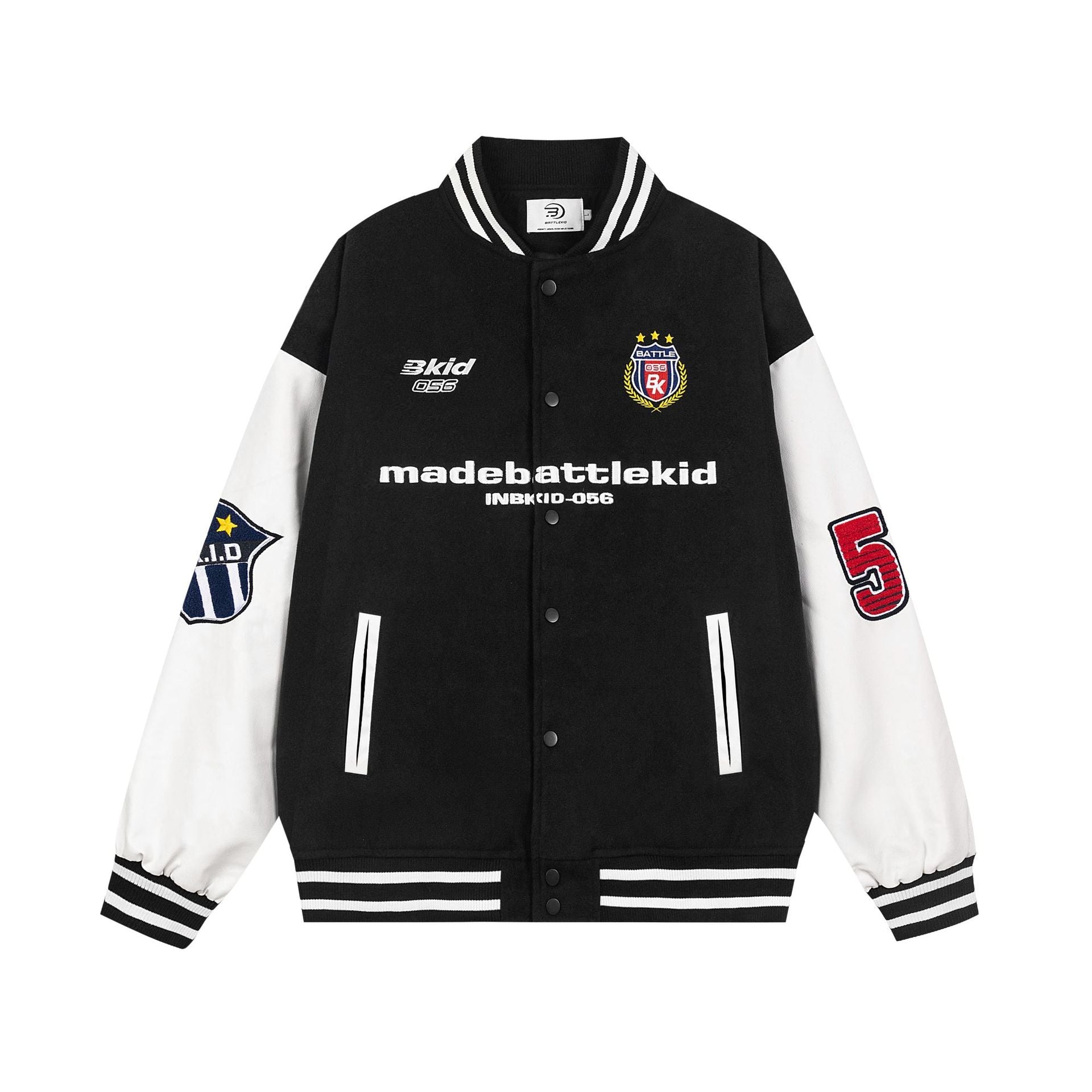 Women Leather Patchwork Contrasting Baseball Jacket