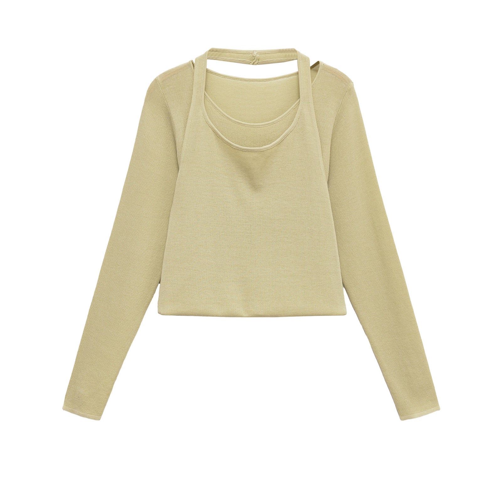 Women Round Necked Fold Over Sleeved Knitted Sweater