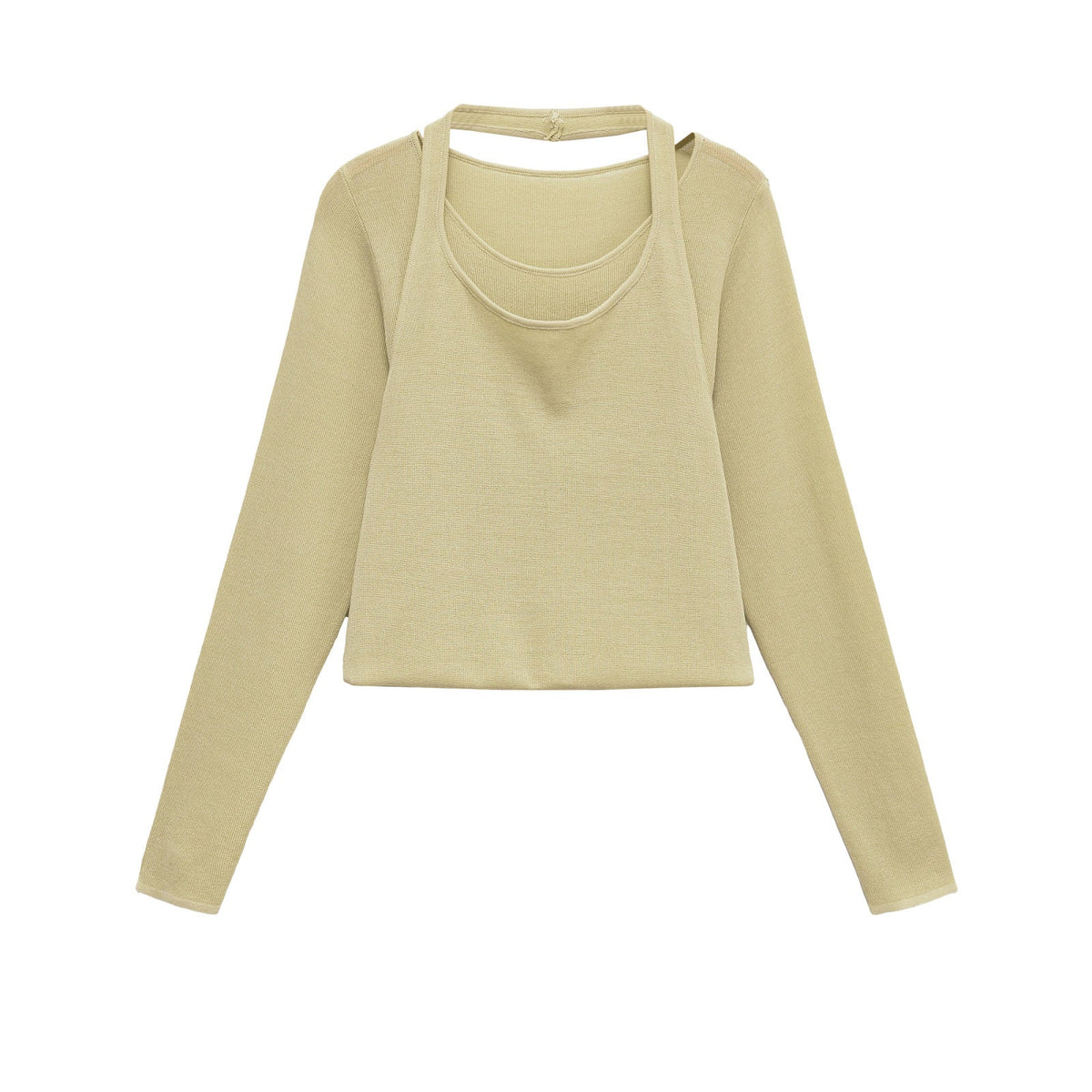 Women Round Necked Fold Over Sleeved Knitted Sweater