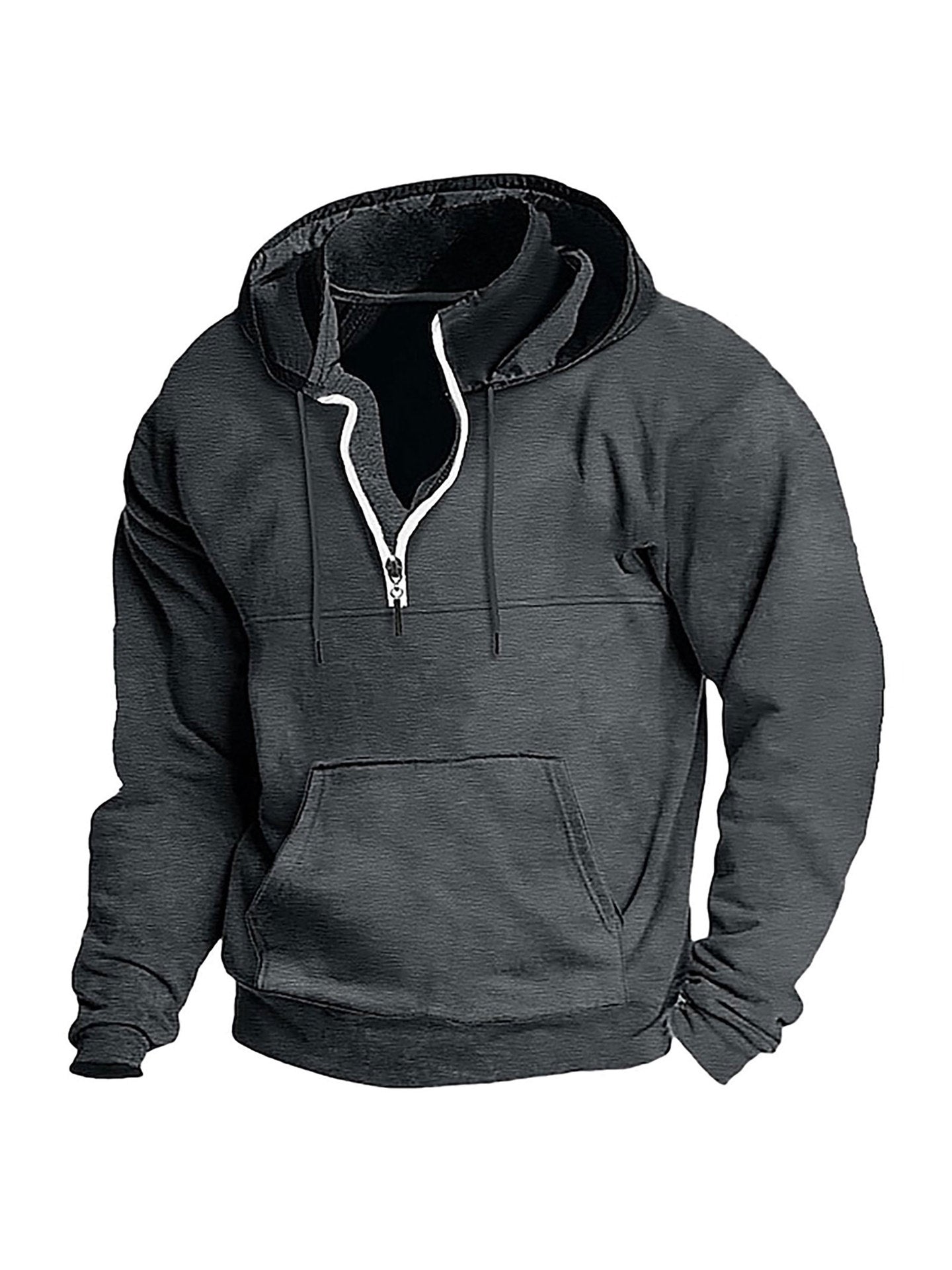 Simple Half-Zip Hoodie Casual Sport Solid Color Hooded Sweatshirt