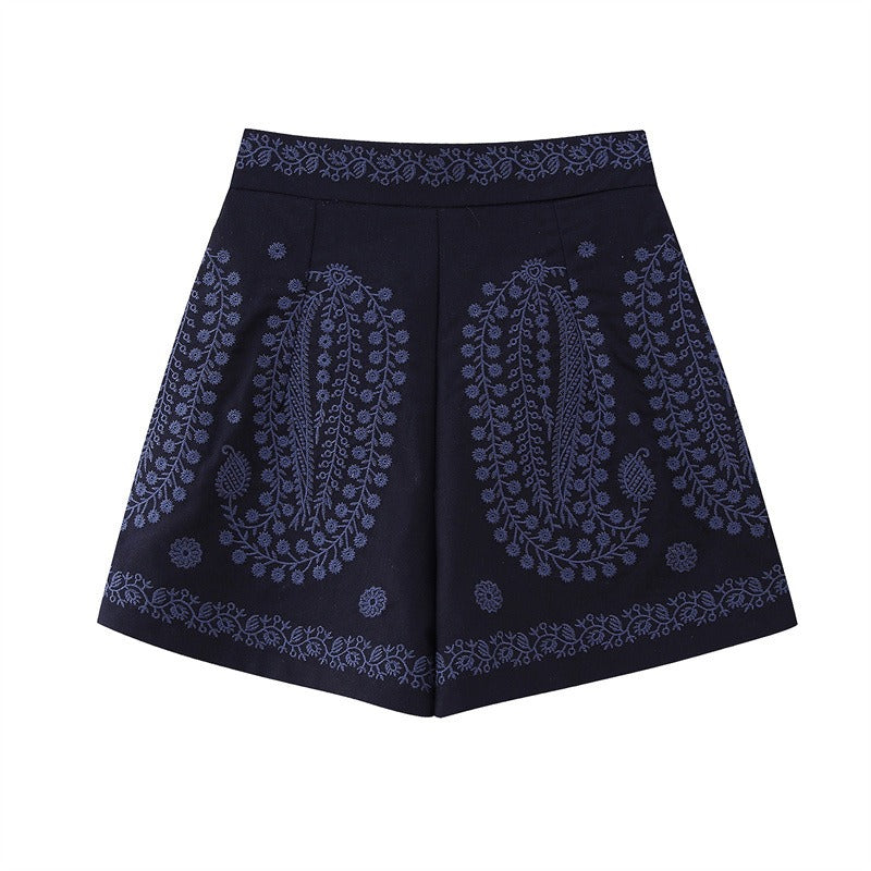 Women Embroidered A-LIne High Waisted Shorts