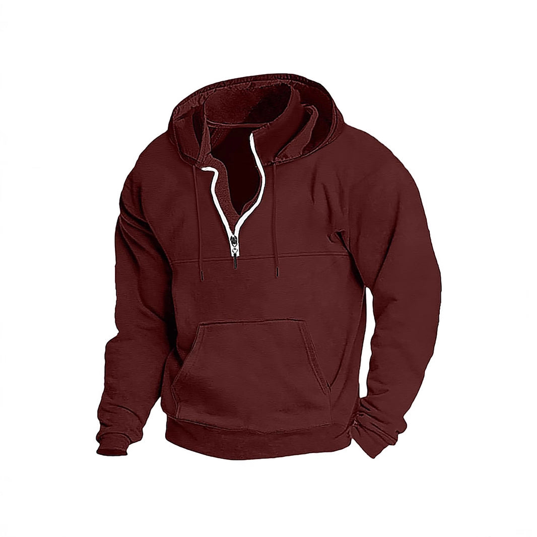 Simple Half-Zip Hoodie Casual Sport Solid Color Hooded Sweatshirt