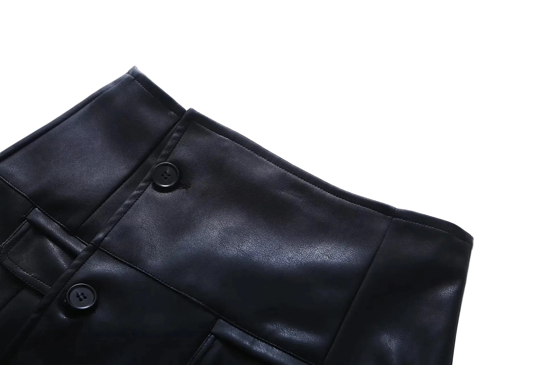 Women Faux Leather Cropped Jacket + Button Mini Skirt Suit