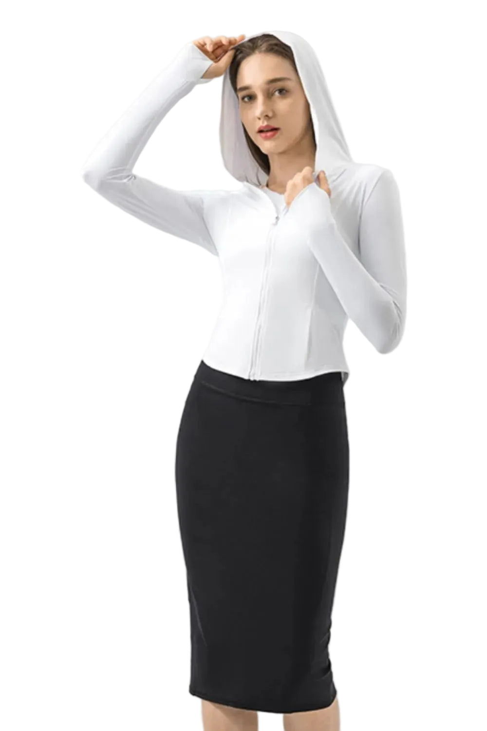 Women Active Zip Up Hooded Long Sleeve Jacket