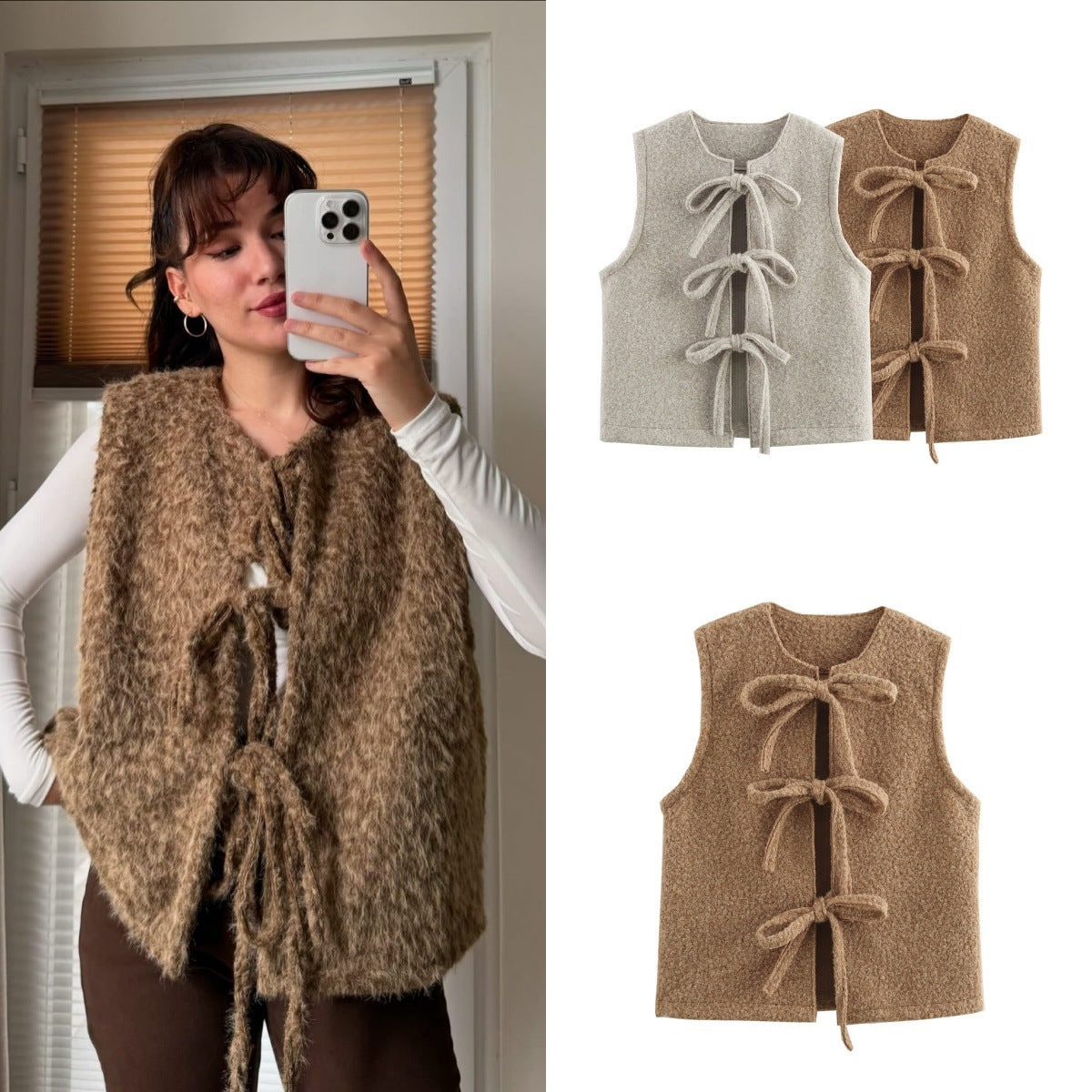 Women Bow Shaped Sleeveless Vest Top