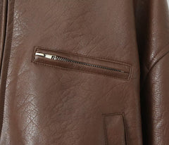 Women Casual Leather Pilot Long Sleeve Jacket