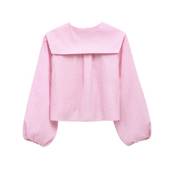 Women Casual Collared Checkered Short Shirt Top