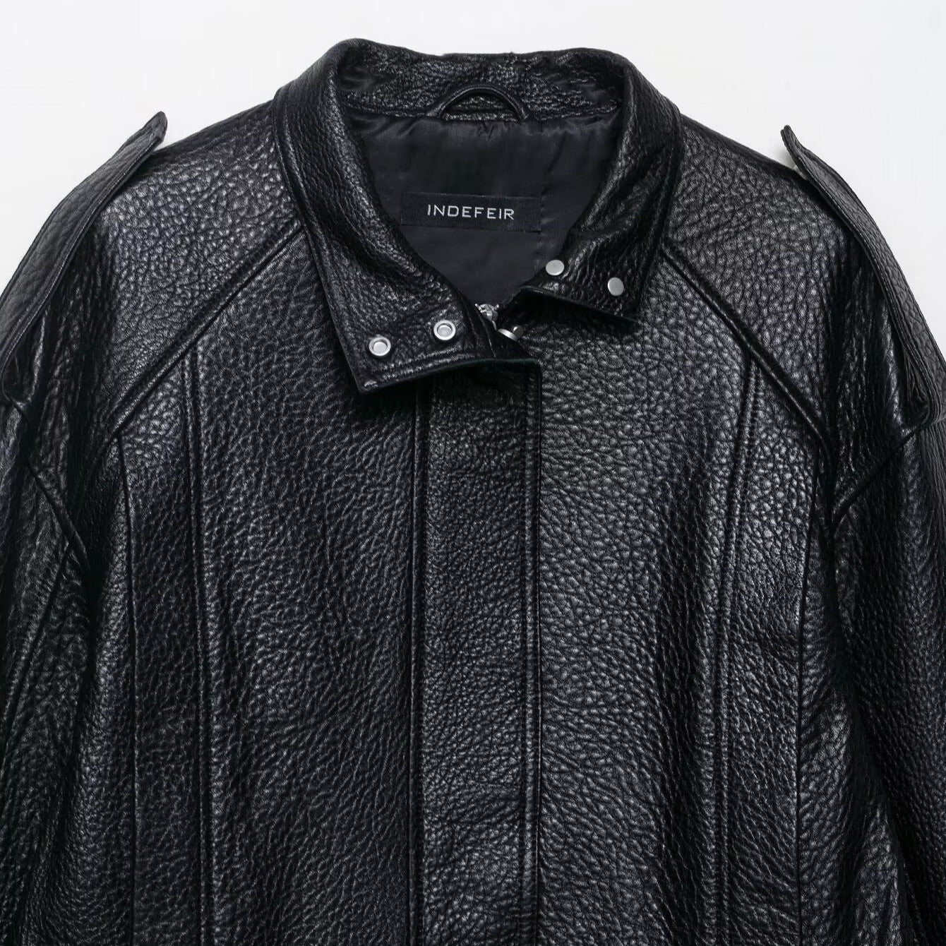 Unisex Leather Flip Collar Bomber Jacket