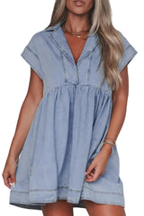 Women Cap Sleeve Denim Babydoll Dress