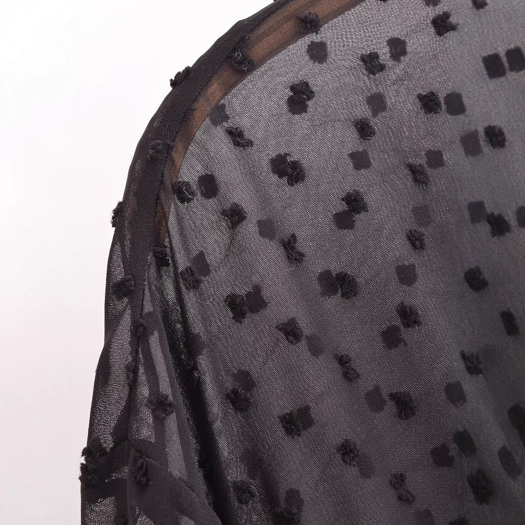 Women Casual Deep V-neck Polka Dot Chiffon Dress