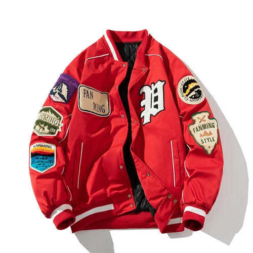 Men American Style Letter Badge Baseball Jacket