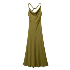 Woman Casual Slim Satin Sleeveless Slip Midi Dresses