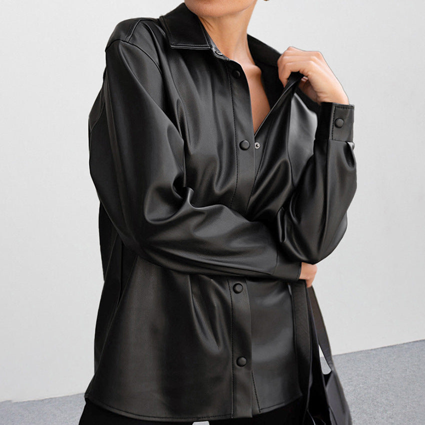 Women Casual Loose Leather Shirt
