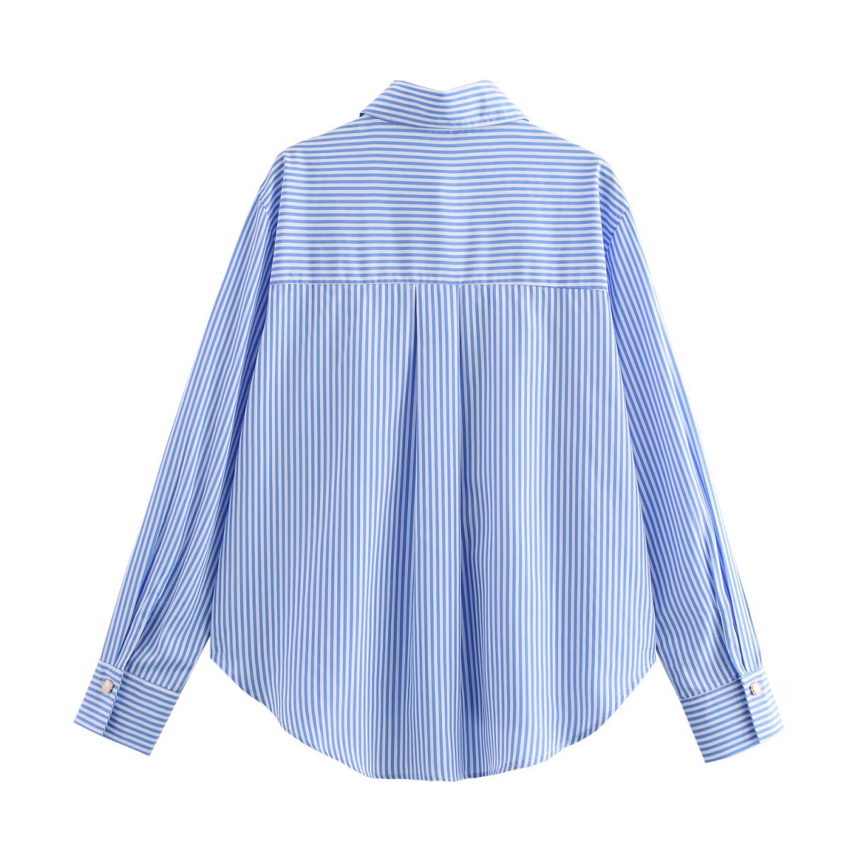 Women Casual Button Embellished Striped Poplin Shirt