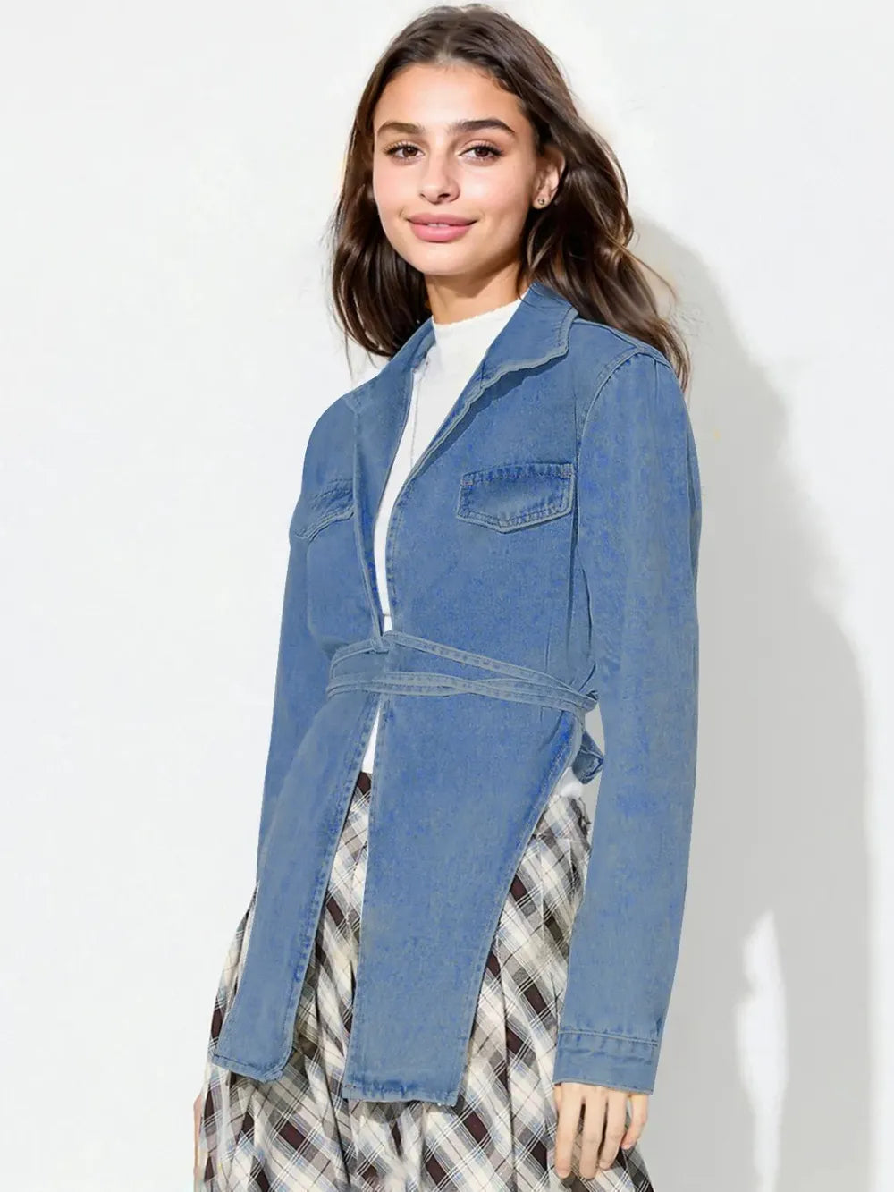 Women Asymmetric Long Denim Top