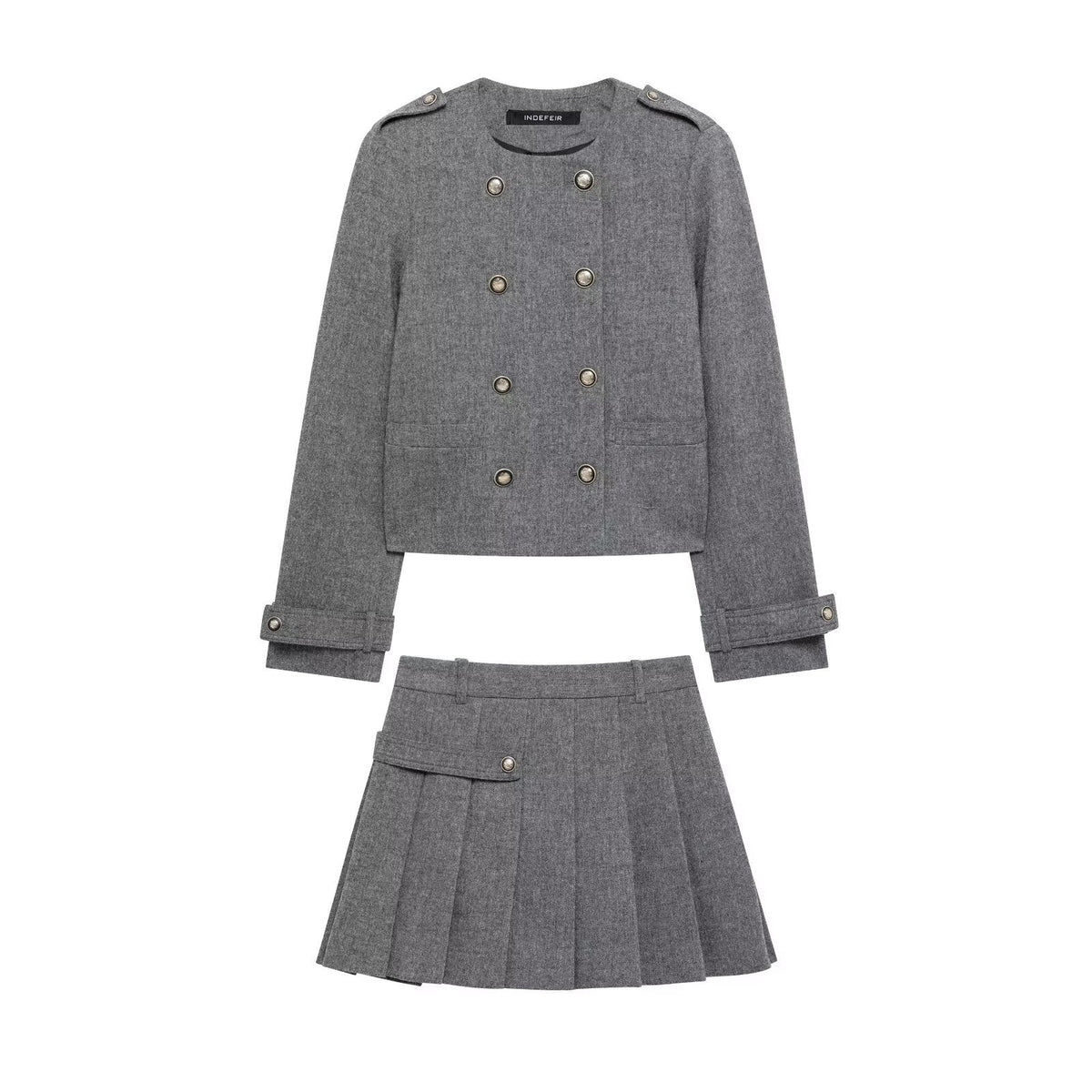 Women Breasted Jacket & Wide Pleated Short Skirt Co Ords