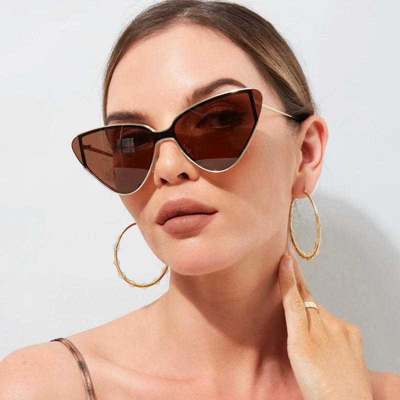 Accessories Women Large Frame Metal Cat Eye Sunglasses