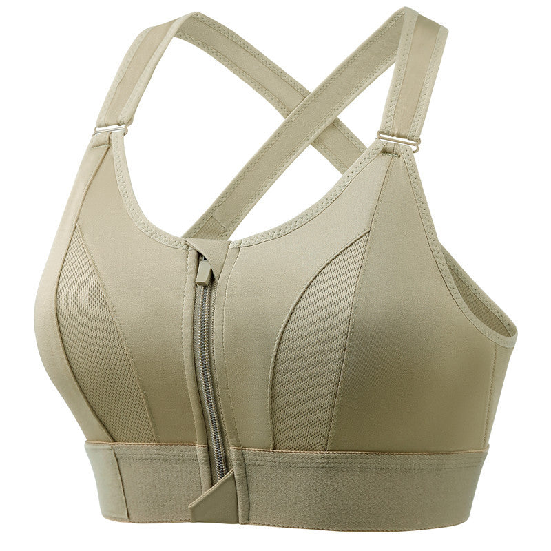 Adjustable Front Zipper Sports Bra, Shockproof, Wire-Free, Back Cross Design, Yoga Bra for Women