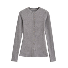 Women Round Neck Single Breasted Slim fit Cardigan Top