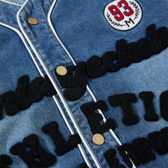 Men Vintage Baseball Denim Shirt